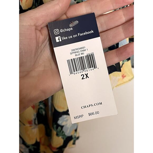 NWT CHAPS Georgette Ruffle Sleeve Peasant Blouse Yellow & Navy Floral Size 2X - Picture 7 of 8